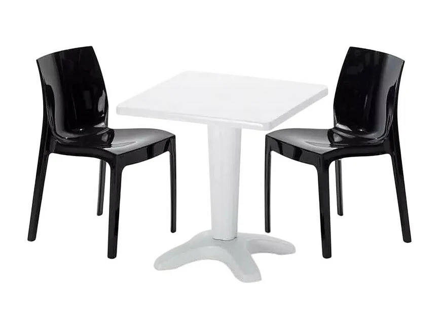 Weiß Quadratisch Tisch und 2 Stühle Farbiges Polypropylen-Innenmastenset Grand Soleil Ice Patio - Schwarz