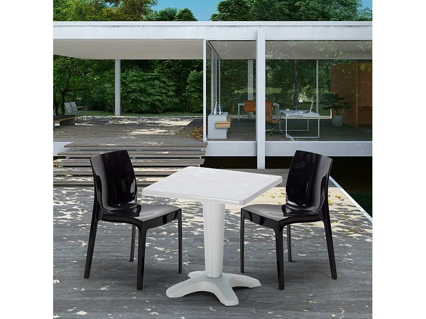 Weiß Quadratisch Tisch und 2 Stühle Farbiges Polypropylen-Innenmastenset Grand Soleil Ice Patio - Schwarz