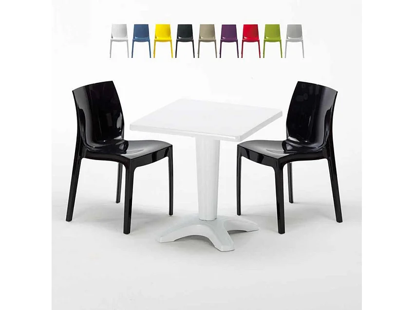 Weiß Quadratisch Tisch und 2 Stühle Farbiges Polypropylen-Innenmastenset Grand Soleil Ice Patio - Schwarz