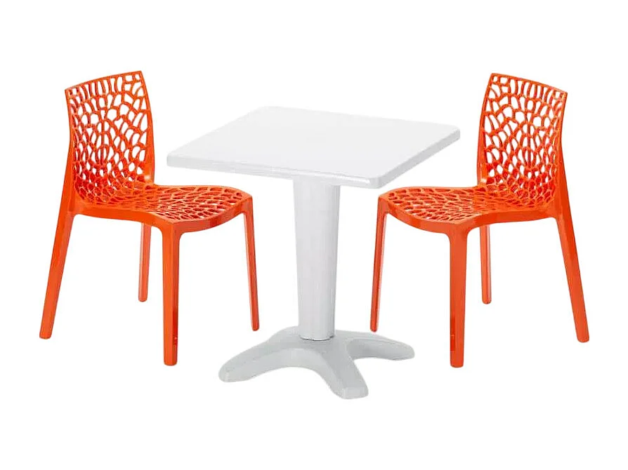 Weiß Quadratisch Tisch und 2 Stühle Farbiges Polypropylen-Innenmastenset Grand Soleil Gruvyer Patio - Orange