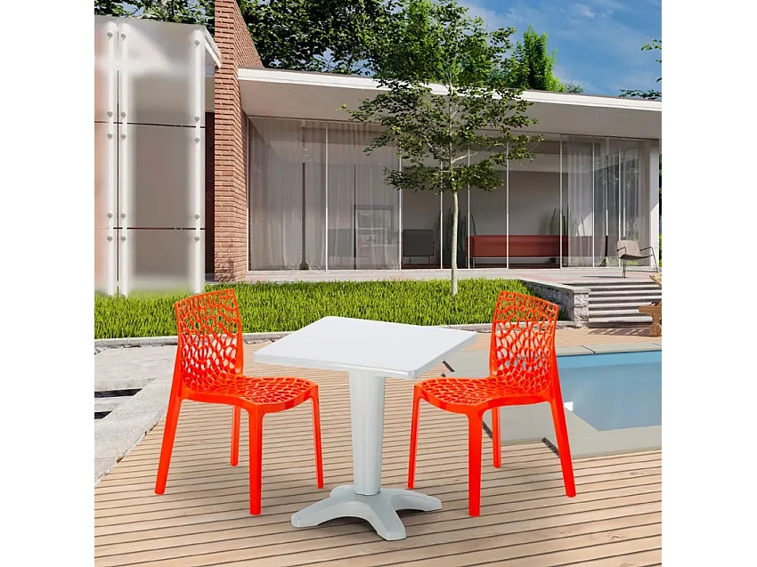 Weiß Quadratisch Tisch und 2 Stühle Farbiges Polypropylen-Innenmastenset Grand Soleil Gruvyer Patio - Orange