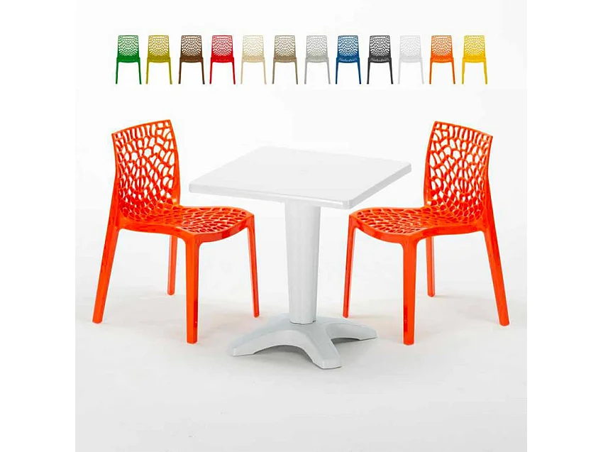 Weiß Quadratisch Tisch und 2 Stühle Farbiges Polypropylen-Innenmastenset Grand Soleil Gruvyer Patio - Orange