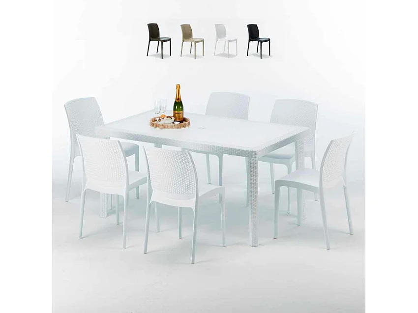 Weiß Rechteckig Tisch und 6 Stühle Farbiges Polypropylen-Außenmastenset Grand Soleil Boheme Summerlife - Weiß