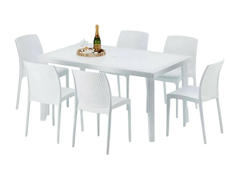 Weiß Rechteckig Tisch und 6 Stühle Farbiges Polypropylen-Außenmastenset Grand Soleil Boheme Summerlife - Weiß