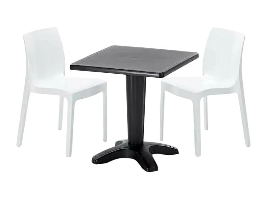 Schwarz Quadratisch Tisch und 2 Stühle Farbiges Polypropylen-Innenmastenset Grand Soleil Ice Aia - Weiß