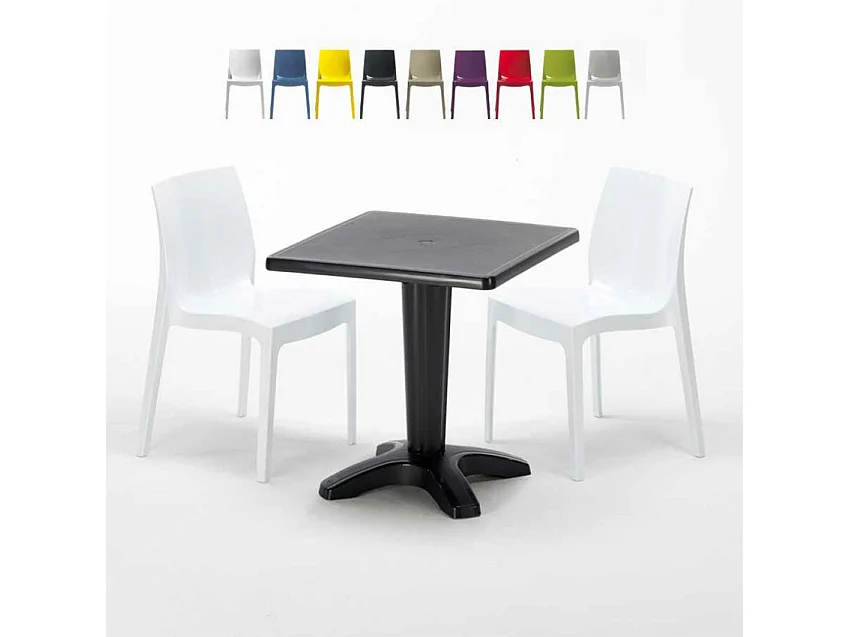 Schwarz Quadratisch Tisch und 2 Stühle Farbiges Polypropylen-Innenmastenset Grand Soleil Ice Aia - Weiß