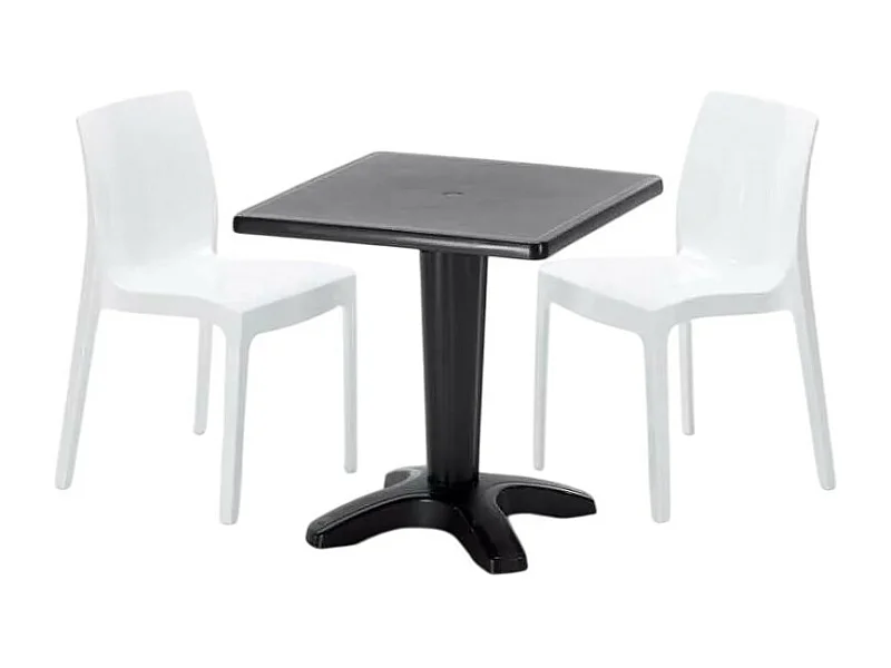 Schwarz Quadratisch Tisch und 2 Stühle Farbiges Polypropylen-Innenmastenset Grand Soleil Ice Aia - Weiß