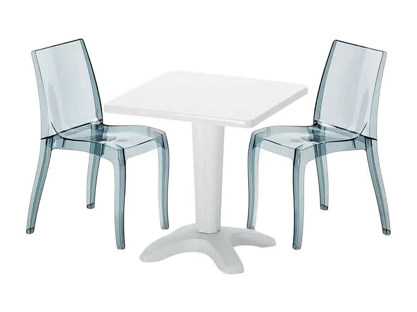 Weiß Quadratisch Tisch und 2 Stühle Farbiges Polypropylen-Innenmastenset Grand Soleil Cristal Light Terrace - Transparent Schwarz Anthrazit