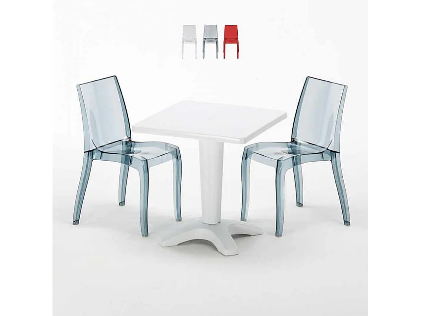 Weiß Quadratisch Tisch und 2 Stühle Farbiges Polypropylen-Innenmastenset Grand Soleil Cristal Light Terrace - Transparent Schwarz Anthrazit