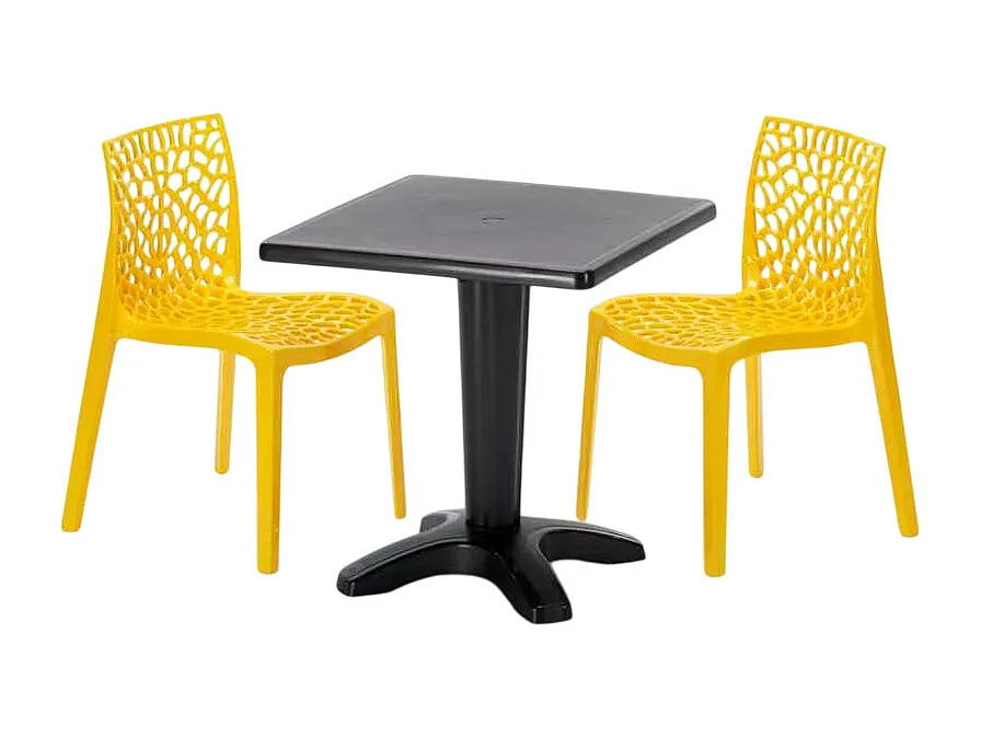 Schwarz Quadratisch Tisch und 2 Stühle Farbiges Polypropylen-Innenmastenset Grand Soleil Gruvyer Aia - Gelb