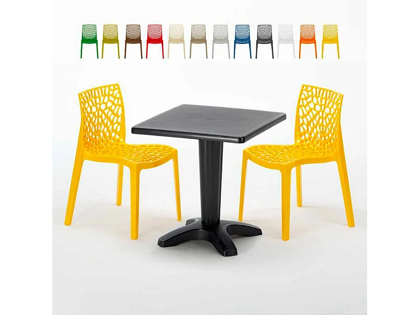 Schwarz Quadratisch Tisch und 2 Stühle Farbiges Polypropylen-Innenmastenset Grand Soleil Gruvyer Aia - Gelb