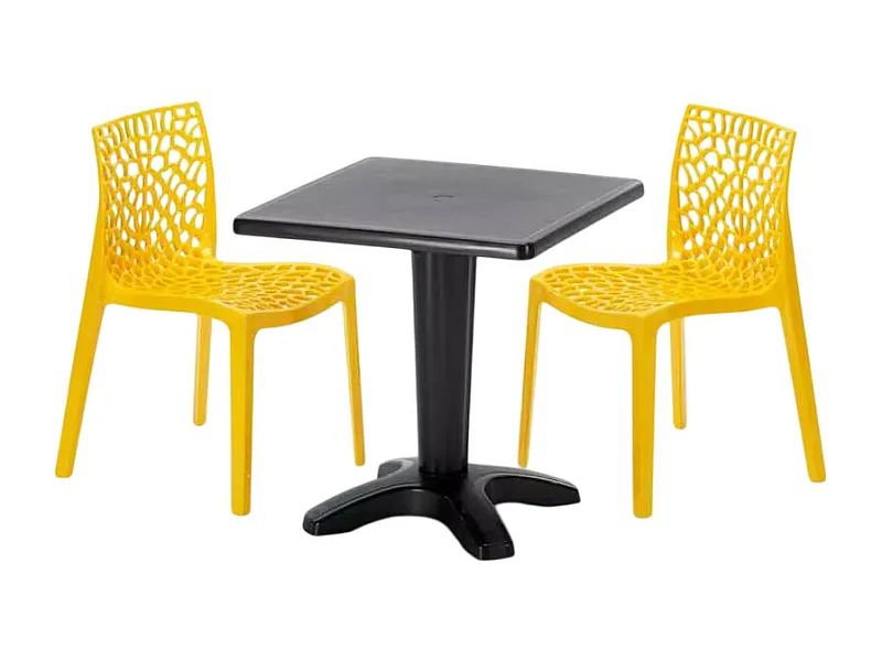 Schwarz Quadratisch Tisch und 2 Stühle Farbiges Polypropylen-Innenmastenset Grand Soleil Gruvyer Aia - Gelb