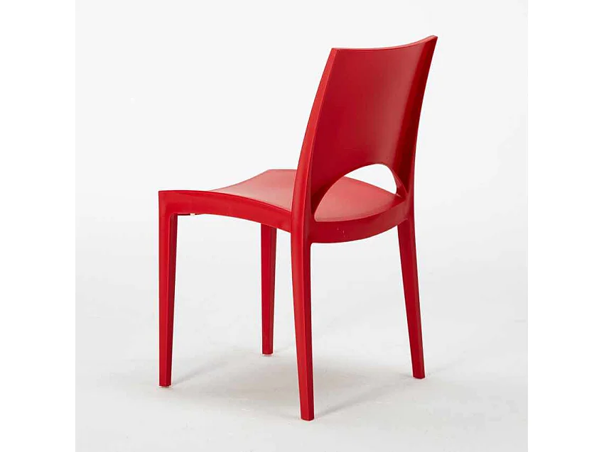 Weiß Quadratisch Tisch und 4 Stühle Farbiges Polypropylen-Außenmastenset Grand Soleil Paris Love - Rot