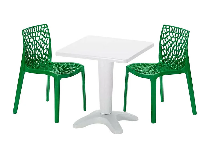 Weiß Quadratisch Tisch und 2 Stühle Farbiges Polypropylen-Innenmastenset Grand Soleil Gruvyer Patio - Grün