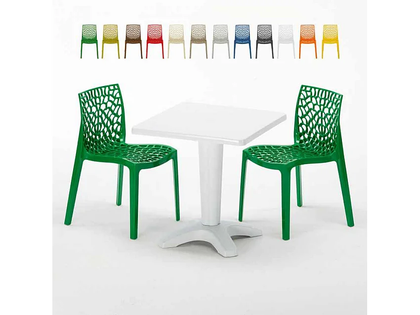 Weiß Quadratisch Tisch und 2 Stühle Farbiges Polypropylen-Innenmastenset Grand Soleil Gruvyer Patio - Grün
