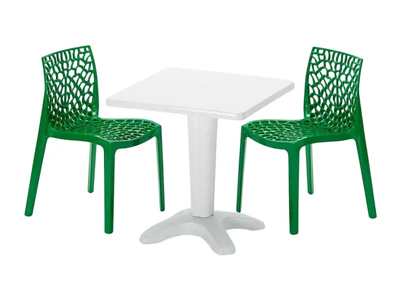 Weiß Quadratisch Tisch und 2 Stühle Farbiges Polypropylen-Innenmastenset Grand Soleil Gruvyer Patio - Grün