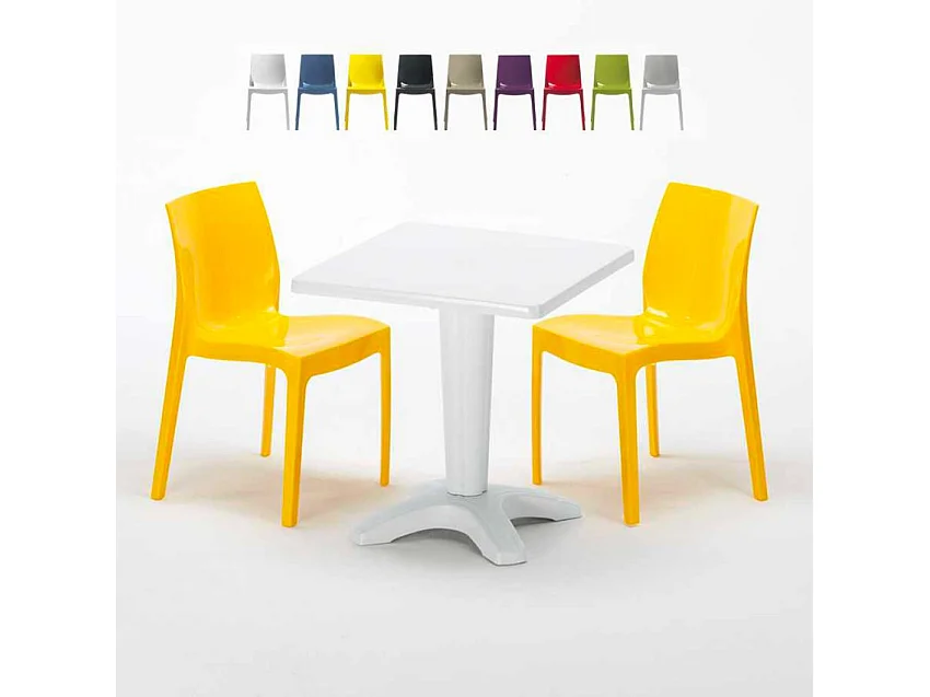 Weiß Quadratisch Tisch und 2 Stühle Farbiges Polypropylen-Innenmastenset Grand Soleil Ice Patio - Gelb