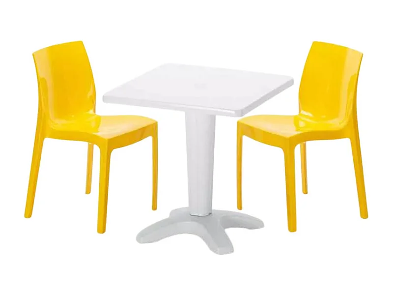 Weiß Quadratisch Tisch und 2 Stühle Farbiges Polypropylen-Innenmastenset Grand Soleil Ice Patio - Gelb