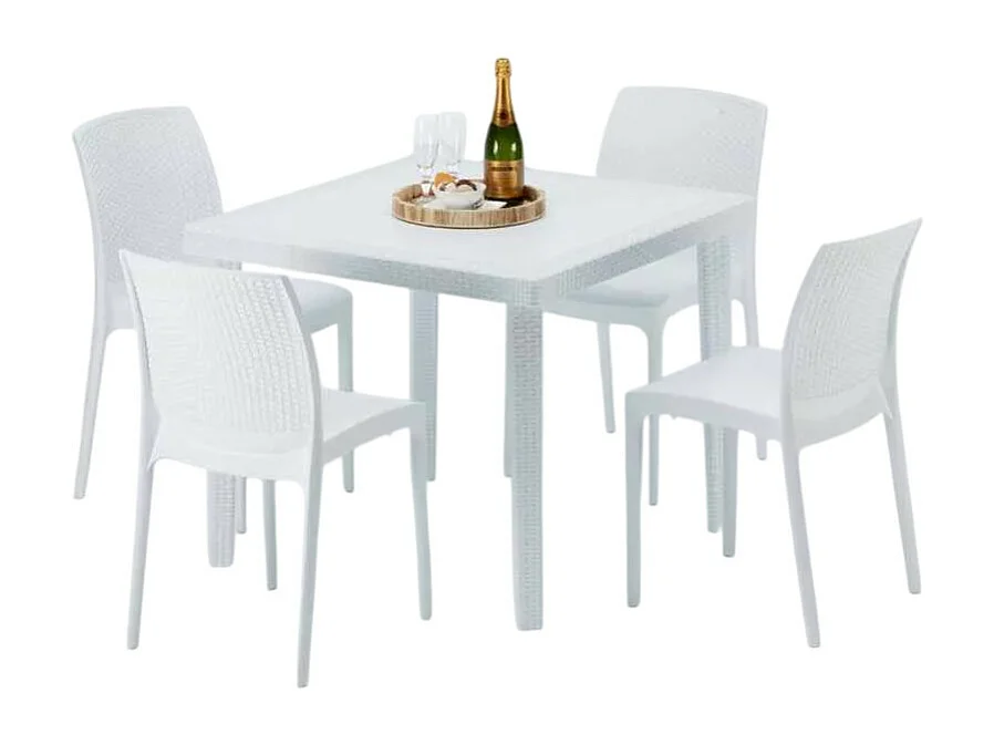 Weiß Quadratisch Tisch und 4 Stühle Farbiges Polypropylen-Außenmastenset Grand Soleil Boheme Love - Weiß