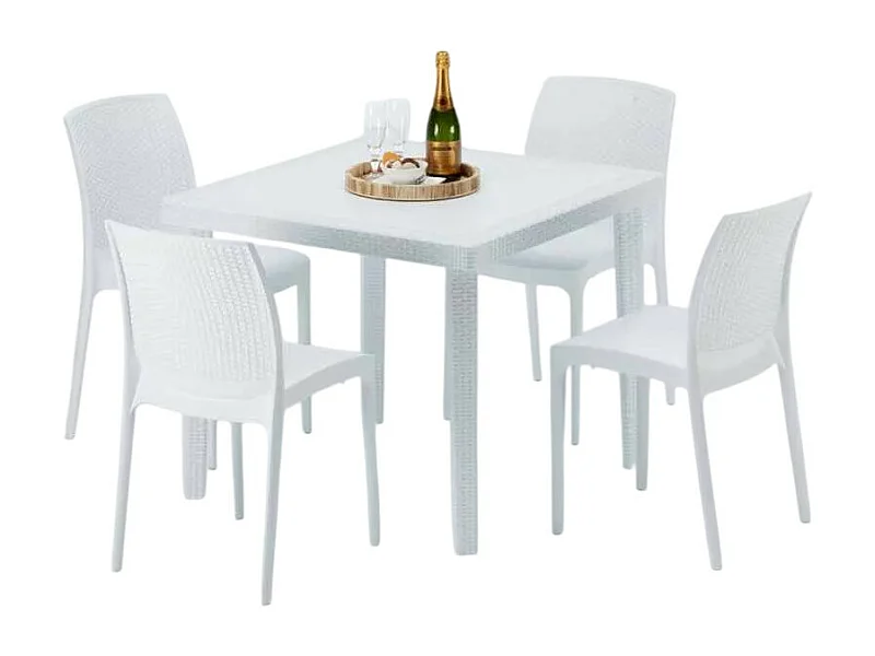 Weiß Quadratisch Tisch und 4 Stühle Farbiges Polypropylen-Außenmastenset Grand Soleil Boheme Love - Weiß