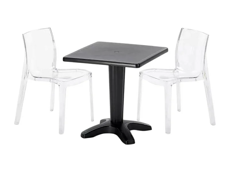 Tisch Quadratisch mit 2 Bunten Polycarbonat Outdoor Stühlen Grand Soleil Cafè