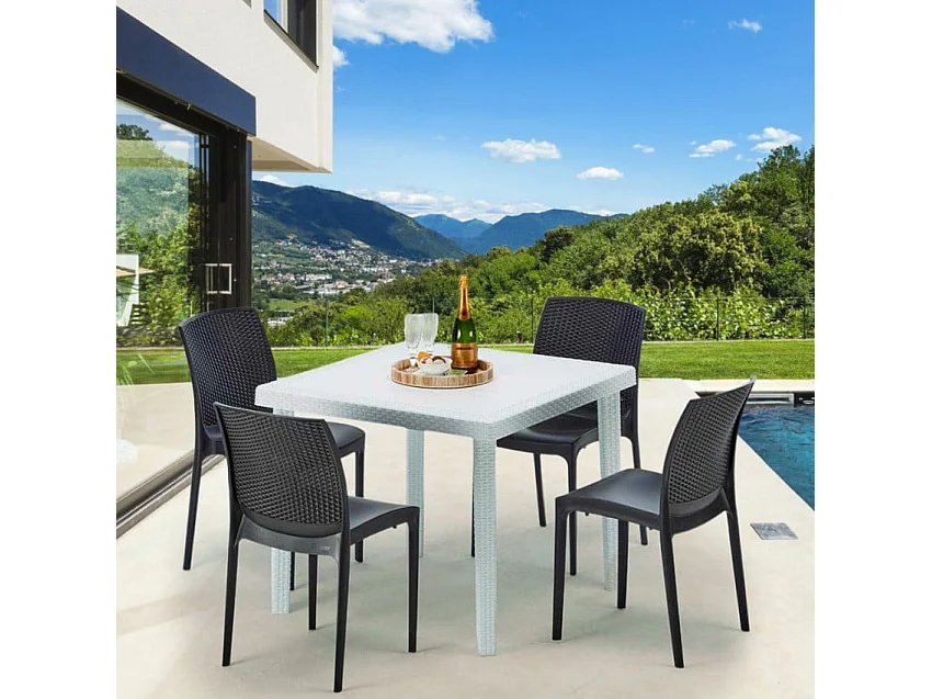 Weiß Quadratisch Tisch und 4 Stühle Farbiges Polypropylen-Außenmastenset Grand Soleil Boheme Love - Schwarz