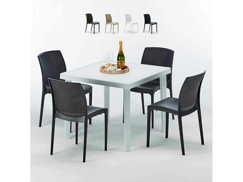 Weiß Quadratisch Tisch und 4 Stühle Farbiges Polypropylen-Außenmastenset Grand Soleil Boheme Love - Schwarz