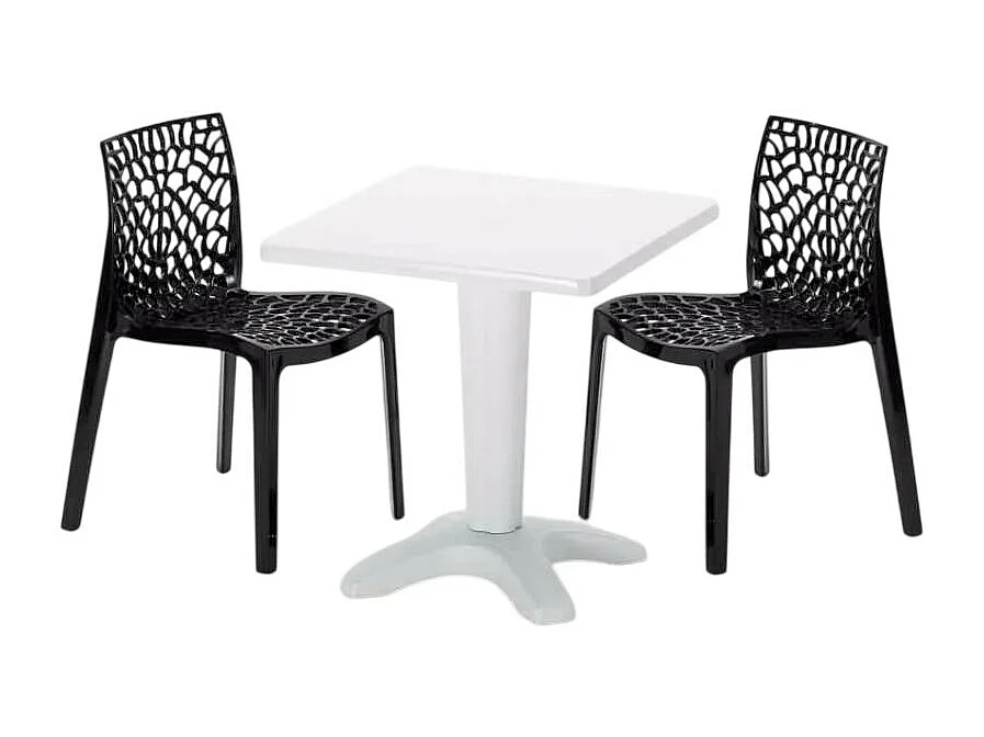 Weiß Quadratisch Tisch und 2 Stühle Farbiges Polypropylen-Innenmastenset Grand Soleil Gruvyer Patio - Schwarz