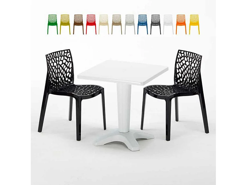 Weiß Quadratisch Tisch und 2 Stühle Farbiges Polypropylen-Innenmastenset Grand Soleil Gruvyer Patio - Schwarz