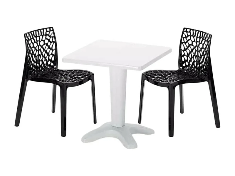 Weiß Quadratisch Tisch und 2 Stühle Farbiges Polypropylen-Innenmastenset Grand Soleil Gruvyer Patio - Schwarz
