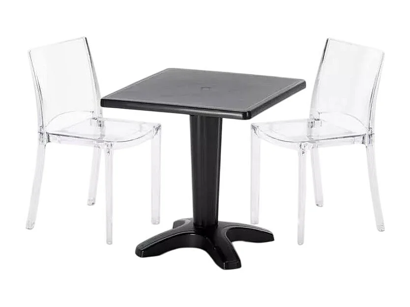 Tisch Quadratisch mit 2 Bunten Polycarbonat Outdoor Stühlen Grand Soleil Cafè