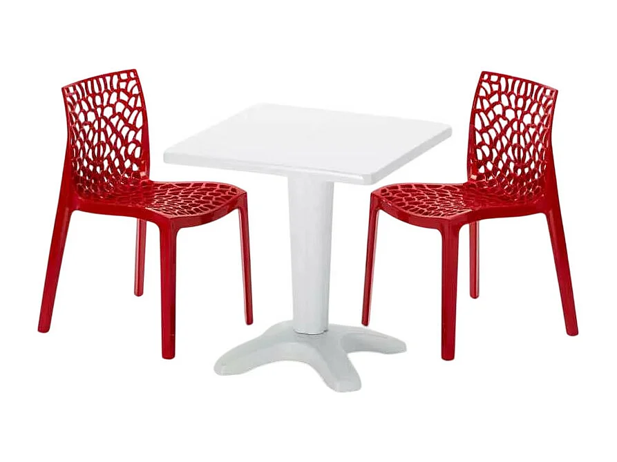Weiß Quadratisch Tisch und 2 Stühle Farbiges Polypropylen-Innenmastenset Grand Soleil Gruvyer Patio - Rot