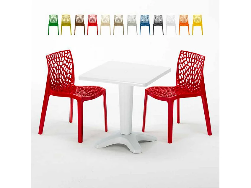 Weiß Quadratisch Tisch und 2 Stühle Farbiges Polypropylen-Innenmastenset Grand Soleil Gruvyer Patio - Rot