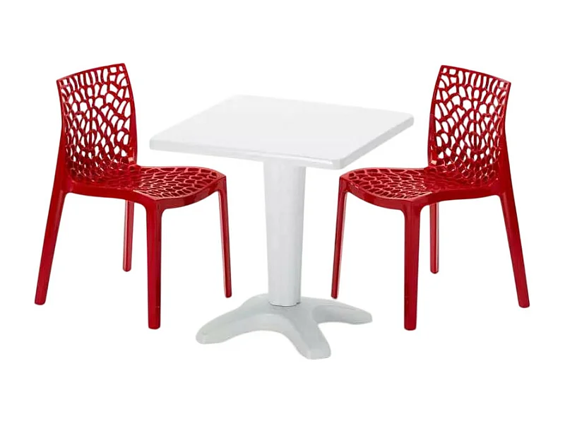 Weiß Quadratisch Tisch und 2 Stühle Farbiges Polypropylen-Innenmastenset Grand Soleil Gruvyer Patio - Rot