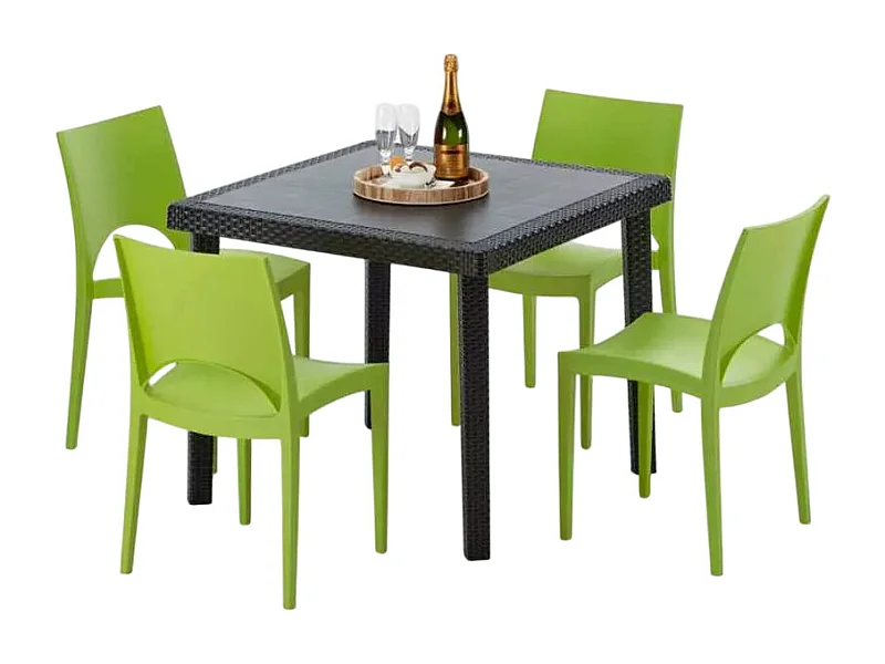 Schwarz Quadratisch Tisch und 4 Stühle Farbiges Polypropylen-Außenmastenset Grand Soleil Paris Passion - Grün