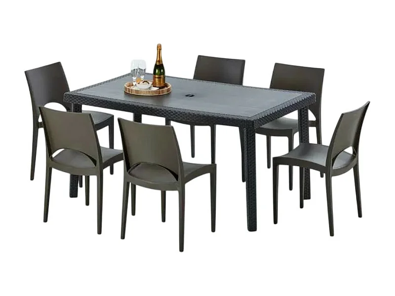 Poly Rattan Tisch Rechteckig mit 6 Bunten Polyrattan Stühlen 150x90 Schwarz