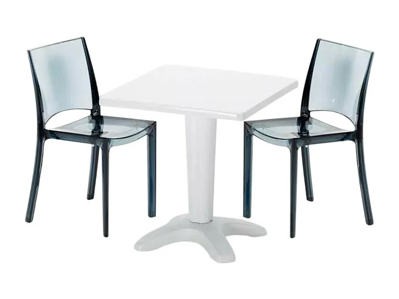 Tisch Quadratisch mit 2 Bunten Polycarbonat Outdoor Stühlen Grand Soleil Cafè