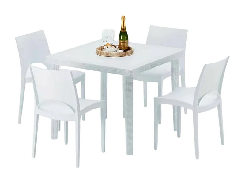 Weiß Quadratisch Tisch und 4 Stühle Farbiges Polypropylen-Außenmastenset Grand Soleil Paris Love - Weiß