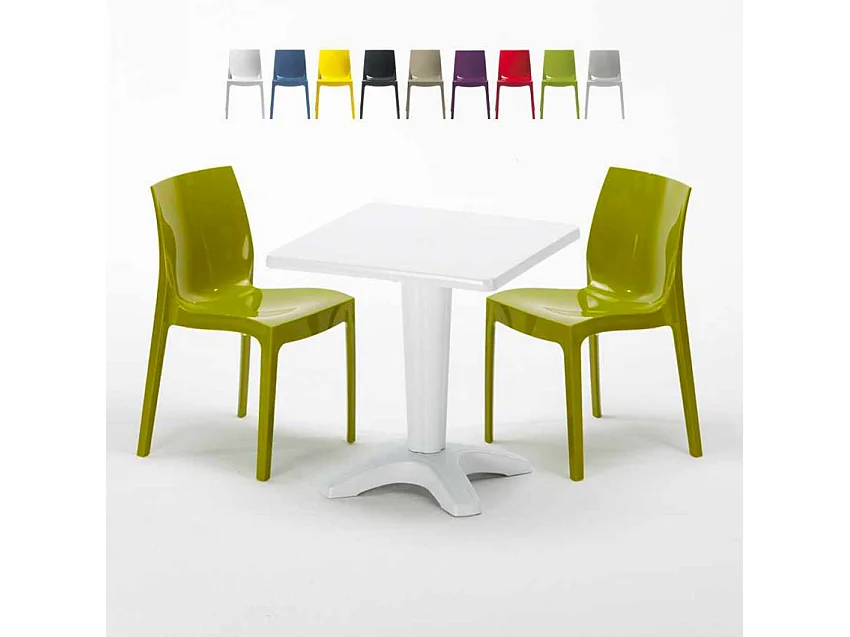 Weiß Quadratisch Tisch und 2 Stühle Farbiges Polypropylen-Innenmastenset Grand Soleil Ice Patio - Grün