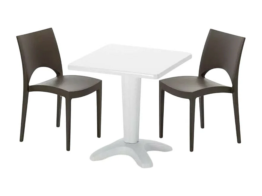 Weiß Quadratisch Tisch und 2 Stühle Farbiges Polypropylen-Innenmastenset Grand Soleil Paris Patio - Braun