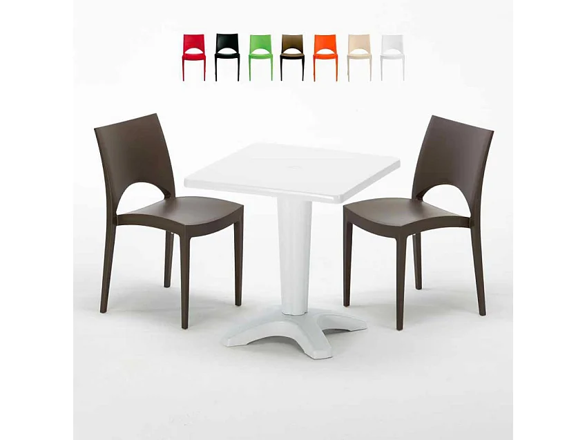 Weiß Quadratisch Tisch und 2 Stühle Farbiges Polypropylen-Innenmastenset Grand Soleil Paris Patio - Braun