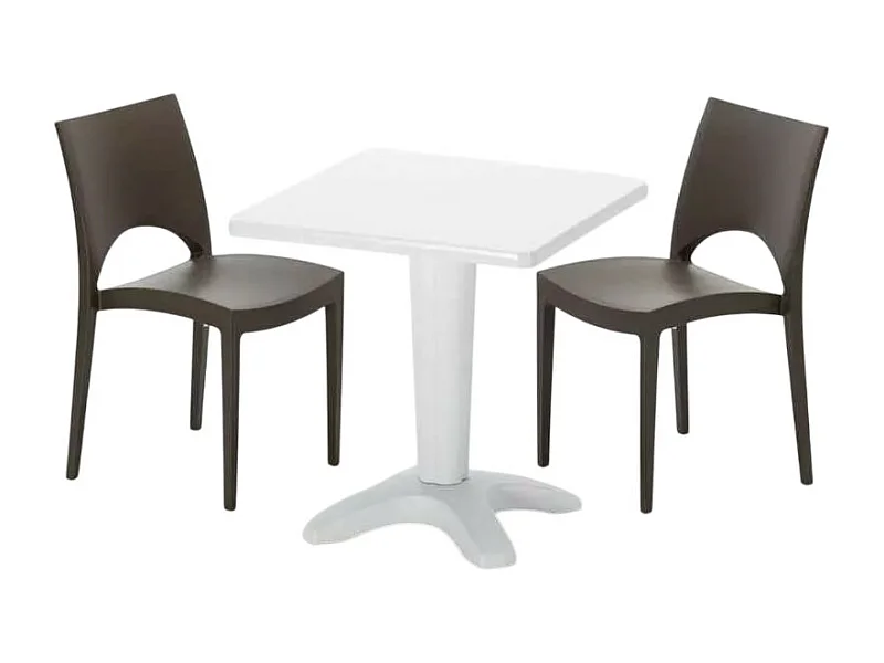 Weiß Quadratisch Tisch und 2 Stühle Farbiges Polypropylen-Innenmastenset Grand Soleil Paris Patio - Braun