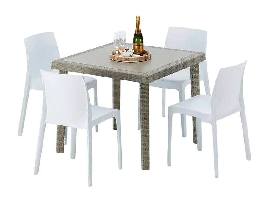 Set Tavolo quadrato beige + 4 sedie colorate polirattan Margarita