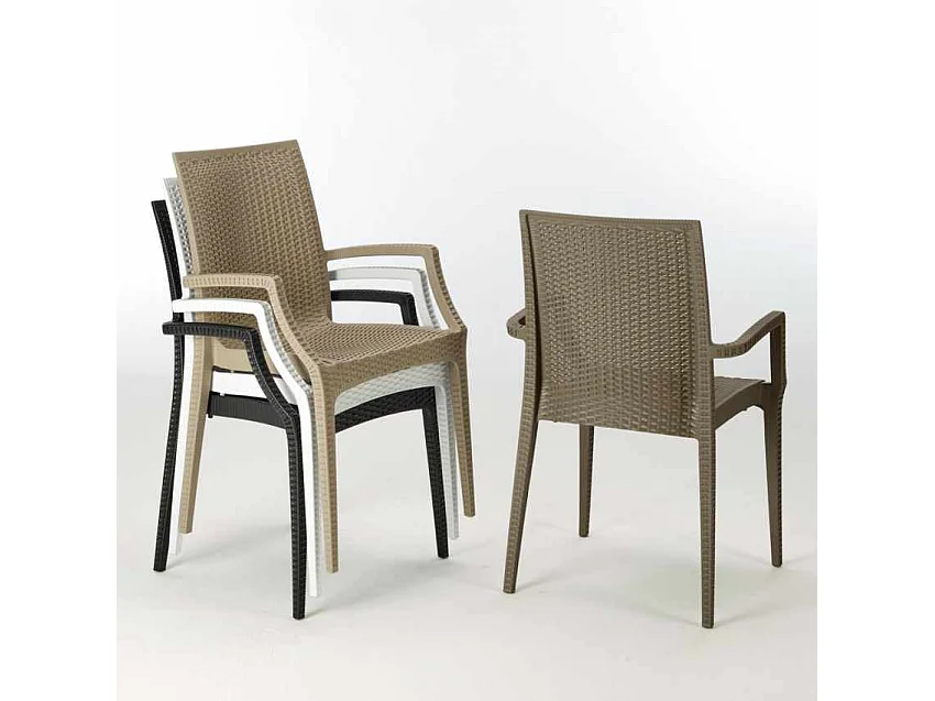 Set Tavolo quadrato beige + 4 sedie colorate polirattan Margarita