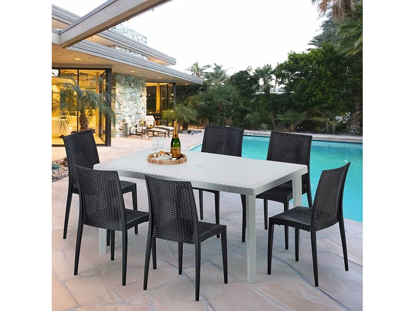 Weiß Rechteckig Tisch und 6 Stühle Farbiges Polypropylen-Außenmastenset Grand Soleil Bistrot Summerlife - Schwarz