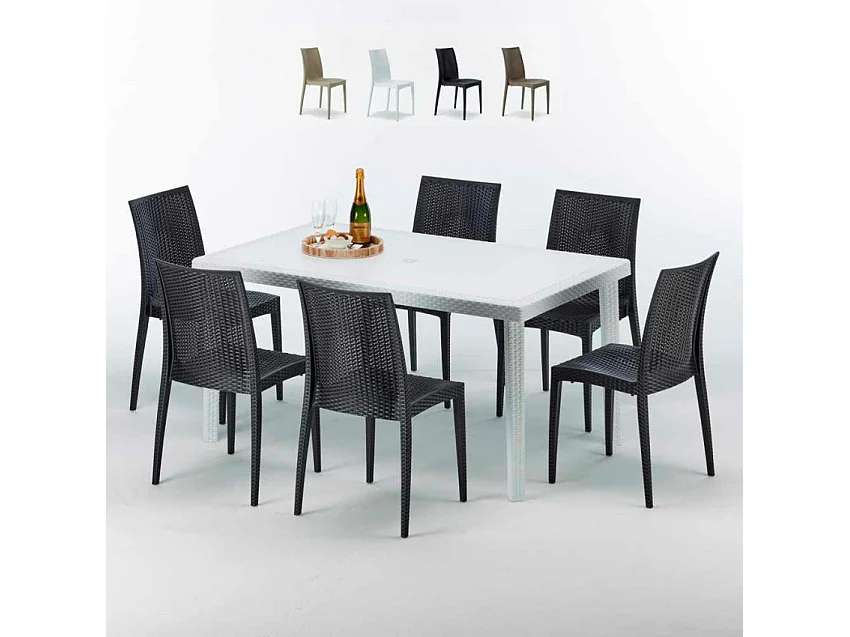 Weiß Rechteckig Tisch und 6 Stühle Farbiges Polypropylen-Außenmastenset Grand Soleil Bistrot Summerlife - Schwarz
