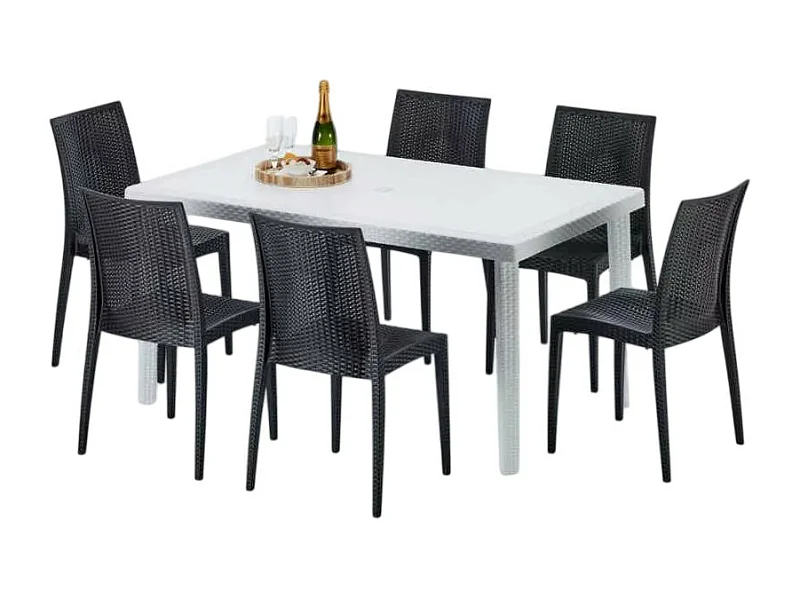 Weiß Rechteckig Tisch und 6 Stühle Farbiges Polypropylen-Außenmastenset Grand Soleil Bistrot Summerlife - Schwarz