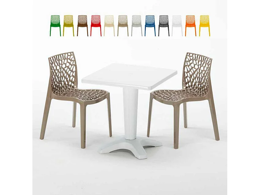 Weiß Quadratisch Tisch und 2 Stühle Farbiges Polypropylen-Innenmastenset Grand Soleil Gruvyer Patio - Beige Jute