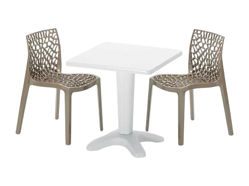 Weiß Quadratisch Tisch und 2 Stühle Farbiges Polypropylen-Innenmastenset Grand Soleil Gruvyer Patio - Beige Jute