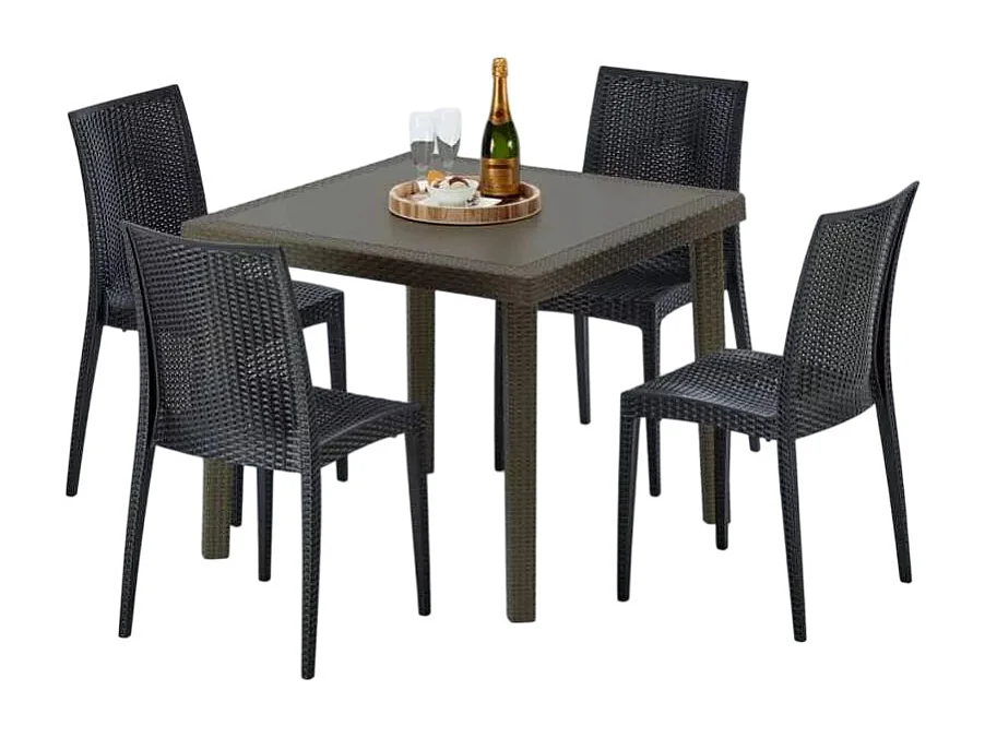 Poly Rattan Tisch Quadratisch mit 4 Bunten Stühlen 90x90 Braun Brown Passion